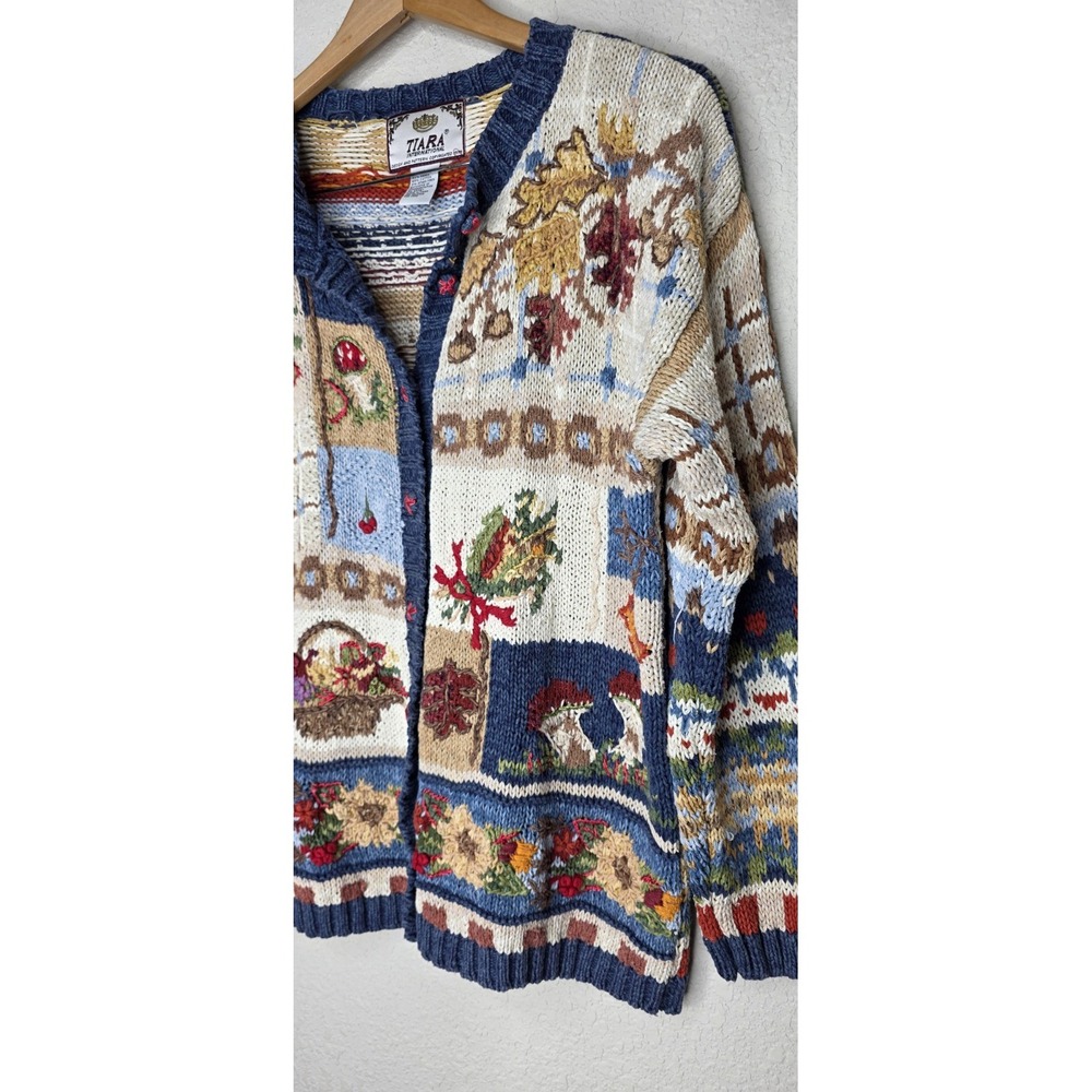 Tiara International Harvest Farm Fall Patchwork Cardigan Sweater Cottage Knit Lg - Picture 2 of 6